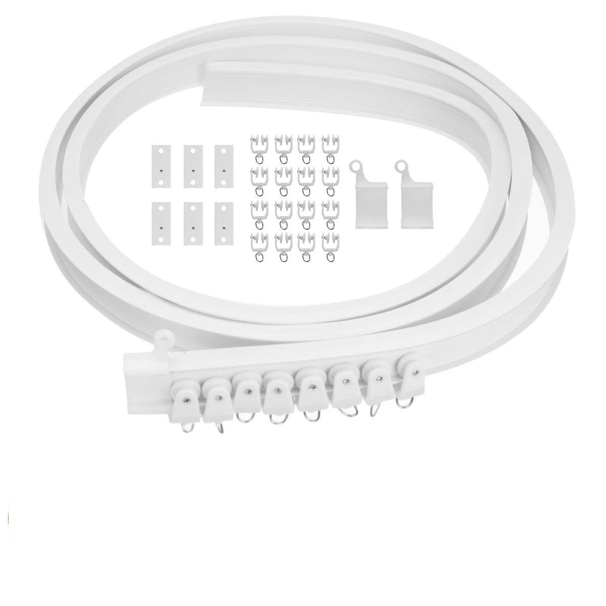 Gebogene Vorhangschiene,Gardinenschiene Zubehör 1m / 2m 3.0M 4m 5m 6m Flexibler Deckenvorhangspur biegbare Fensterstangenschiene gerade Kurve Vorhang Zubehör Kit Wohnkultur(3.0M Side Clamping)