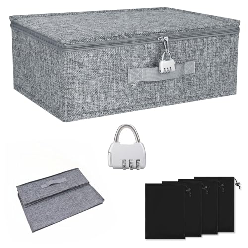 JINXOLET Discreet Lockable Storage Toy Bag Box Organizer Container Case 15x 9.9 x 5.1 Inches (Gray)