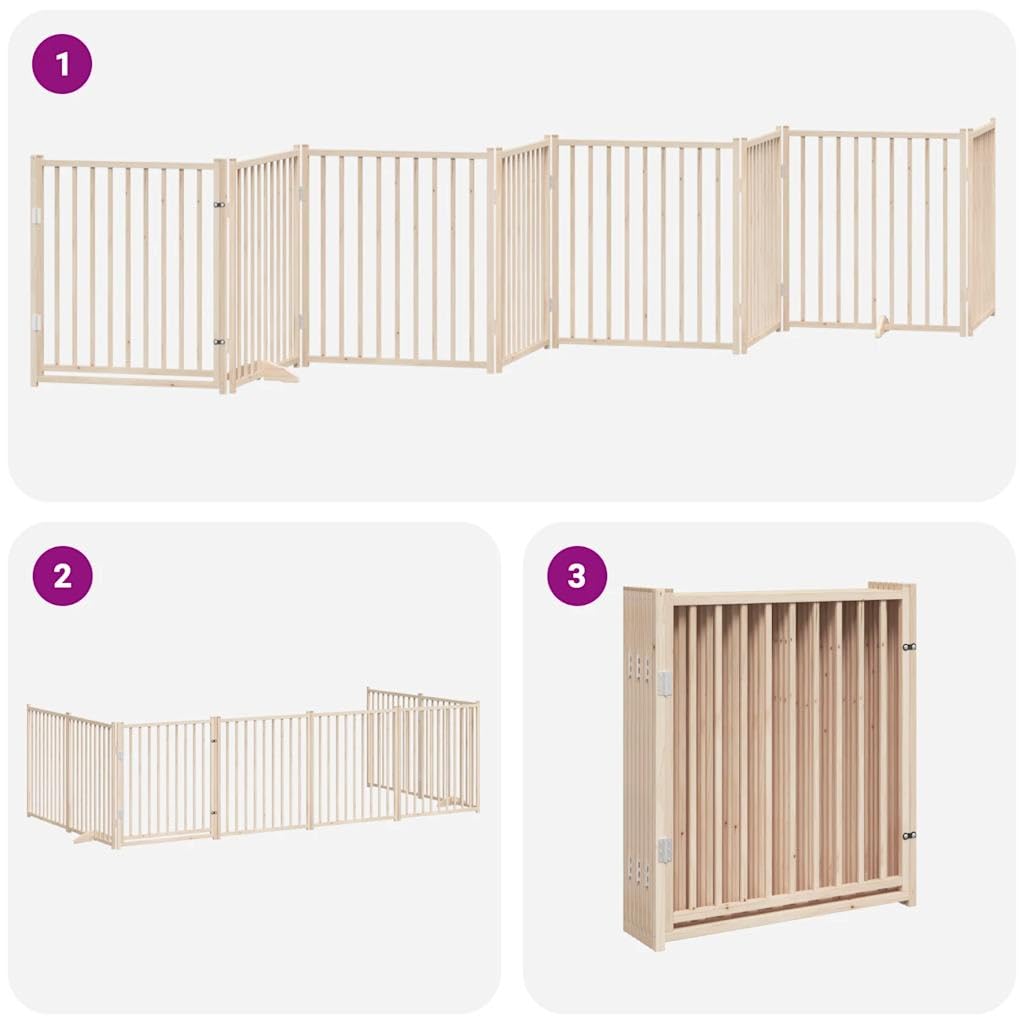Homgoday Barrera para Perros,Barrera de Seguridad para Perros Mascotas,Puerta Seguridad Perros Puerta para Perros Plegable 8 Paneles Madera de álamo 640 cm