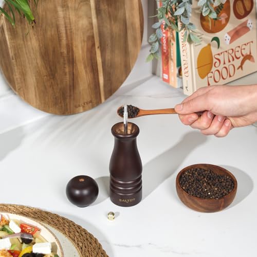 Salter Olea Salt & Pepper Grinder – Single FSC®-Certified Wooden Seasoning Mill, Adjustable Grind Coarse to Fine, Ceramic Mechanism, Manual Grinding, Salt Crystals or Peppercorns, Dark Beechwood - Image 6
