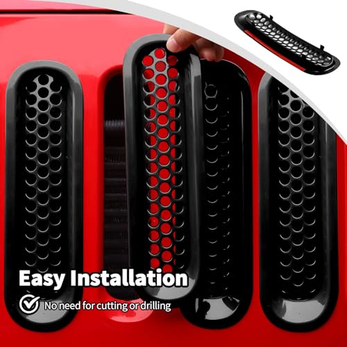 Image of JWWY Front Grille Insert Radiator Grille Grillwork Surround Assembly Inserts Headlight Headlamp Cover Trim Set Fit for 2007-2017 Jeep Wrangler JK JKU Exterior Accessories 9pcs Black