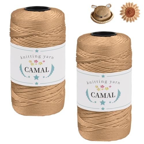 CAMAL 2 Pcs Macrame Cord 1.5mm x 219 Yards / 3 Ply Soft Polypropylene Rope Braided Macrame Yarn for Crocheting Hand Crafts, Hats, Handbags, Cushion Mats, Shoes (Khaki)
