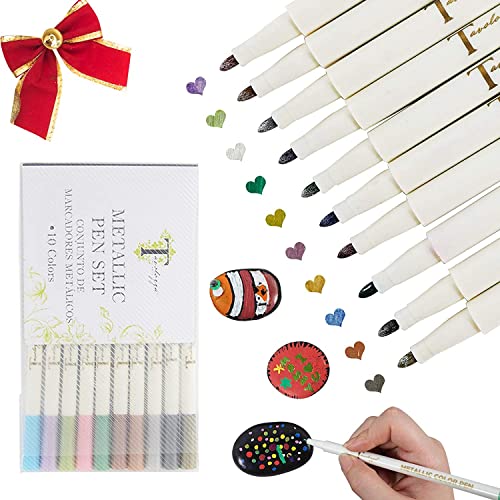Lot de 10 marqueurs métalliques de qualité supérieure - Pour scrapbooking, bricolage, album photo, calligraphie, dessin et écriture Cover