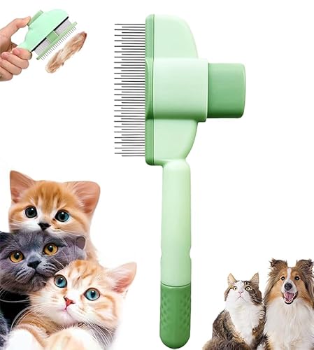Glvomazty Fellblitz Bürste Katze, 2025 Neu Katzenbürste, Flohkamm für Katzen und Hund, Katzenkamm Unterfellbürste katze Entfilzt Knoten & Entfernt Flöhe Sanft, Grün