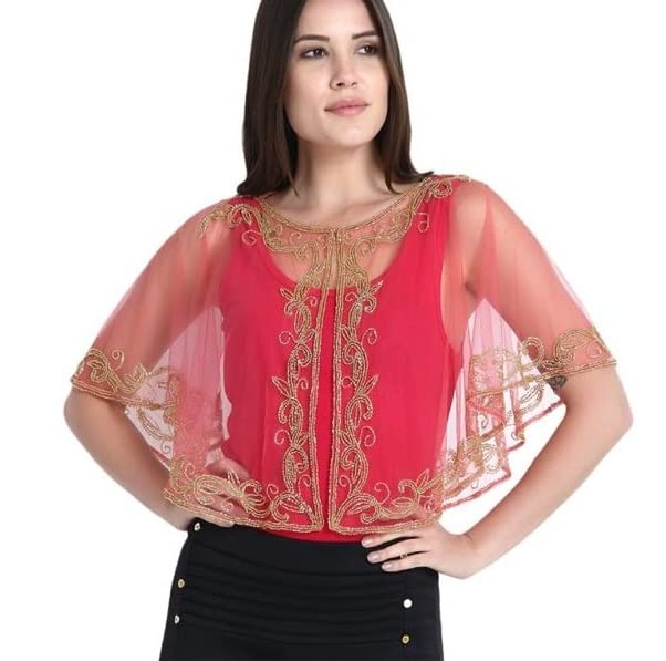 AFashion Women's Net with Bead Embroidery Short Sleeves Poncho-picture-35