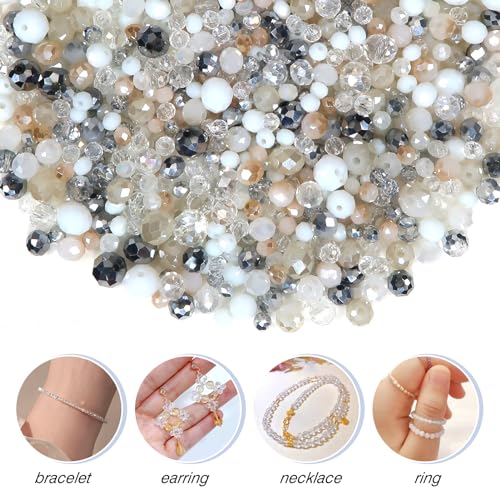 TOAOB 1000pcs Assorted White Crystal Glass Beads Rondelle Faceted Spacer Beads 4mm 6mm 8mm Loose Bead with Elastic Thread and Steel Needle for Bracelets Necklace Earrings Jewelry Making - Image 3