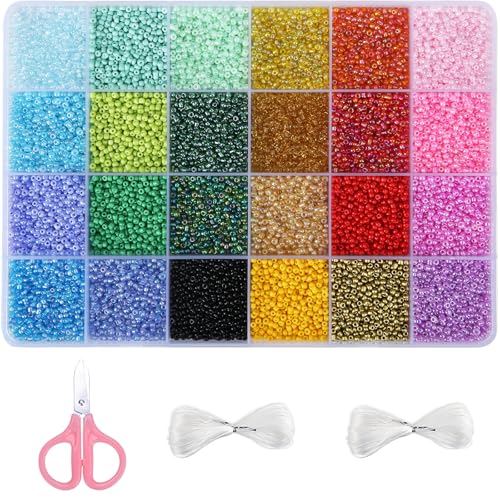 GREENTIME 22800pcs Glass Seed Beads for Bracelets Making Kit Small Craft Beads 11/0 Waist Beads for DIY Bracelet Necklaces Craft Making Supplies (24 Colors)