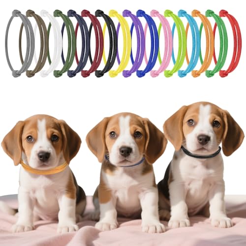 Tucnoeu 32 Stück Welpenhalsband Kitten Halsbänder Halsband Welpe, Einstellbare Weiche Polyester Identifikationsbänder für Neugeborene Haustiere (5.5-9CM, 16 Farben)