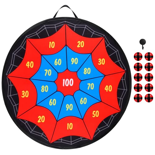 JolliLudo 29 Inches Spider Web Dart Board with 10 Sticky Balls,...