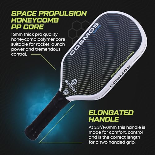 Cosmos Spin | Edgetech Pickleball 16mm Paddle + Cover | Dual Layer Surface - Titanium Weave Base - T700 Raw Carbon Fiber Surface | Orbit Grooves for Spin | Space Propulsion Honeycomb PP Core - image 5