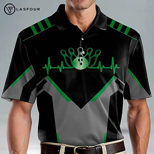 Lasfour Custom Bowling Shirts For Men, Men's Bowling Polo Shirts Short Sleeve, Green Bowling Shirt, Crazy Bowling Team Shirts For Men And Women (Green) #TOP3
