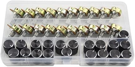 WMYCONGCONG 20 PCS B10K 10K Ohm Knurled Shaft Linear Rotary Taper Potentiometer with Black Knob(WH148) Kit - coolthings.us