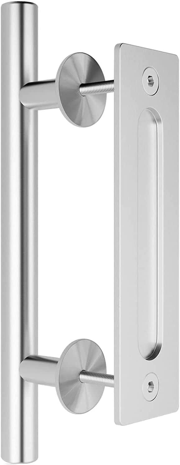 CCJH 24cm Sliding Door Handle Stainless Steel Sliding Barn Door Handle, Silver, 24 cm - Acero inoxidable