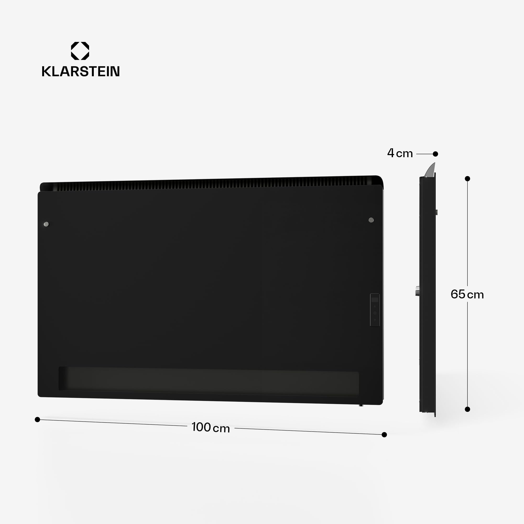 KLARSTEIN Calefactor Infrarrojo, 1110W - Montaje en Pared, IPX4, Efecto Llama, Vidrio Templado, Tecnología de Grafeno, Pantalla LED Táctil, Calefacción Eficiente para Baño & Hogar