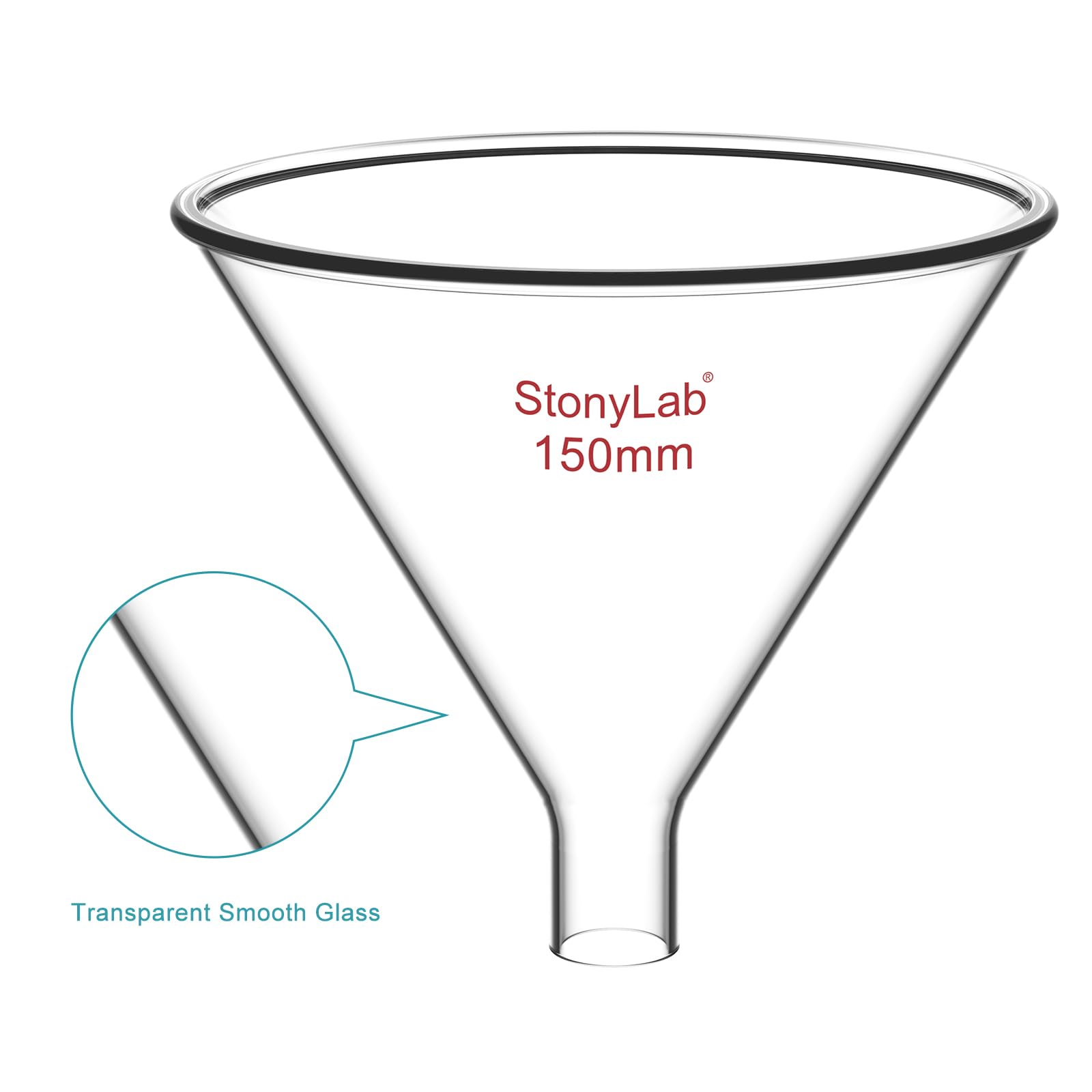 stonylab Verre Entonnoir à Poudre, Mur Lourd Powder Funnel Verre Borosilicaté Entonnoir à Tige Courte Avec 150 mm de Diamètre Supérieur et 26 mm de Longueur de Tige