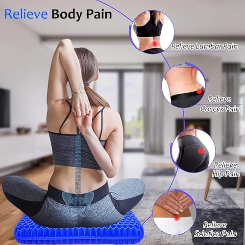Image of Gel Seat Cushion - Double Layer Cooling Gel Cushion with Non-Slip Cover, Breathable Honeycomb Design for Pressure Relief, Office Chair, Car Seat & Wheelchair (Square, 1 Pc)