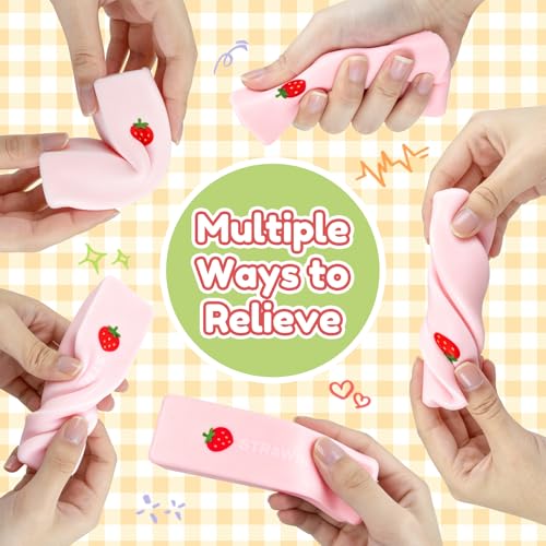 Image of Butter Squishy,Strawberry Slow Rebound Squeeze Toy, Sensory Stress-Relief fingertip Toy for Anxiety, Strawberry Stick Squeeze Toy, Soft Pink Squeeze Clay, Suitable as a Classroom Reward Toy