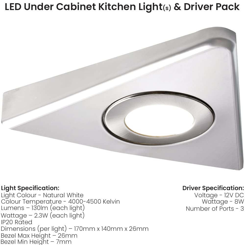 4-Pack Brushed Nickel Triangle Under Cabinet Kitchen LED Lights With Driver - Warm White Glow