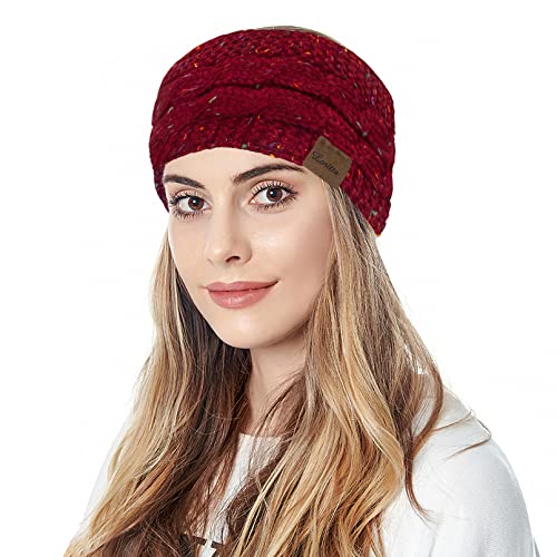 Loritta Womens Ear Warmers Headbands Winter Warm Fuzzy Cable Knit Head Wrap Fleece Lined Gifts,Wine Red #TOP4