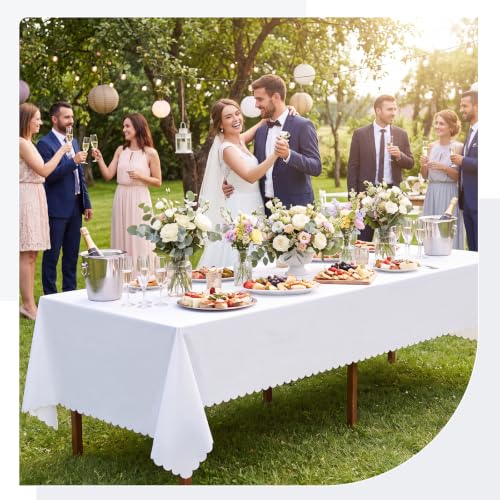 Image of NatNarr 3 Pcs White Tablecloth Plastic, Scalloped Disposable Table Cloth
