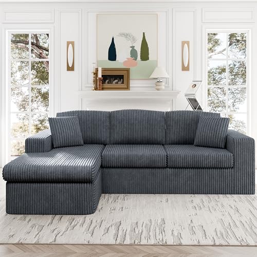 Shintenchi 105" Modular Sectional Sofa, Boneless L Shaped Couch with Deep Seat, Cloud Foam Couch with Oversized Chaise, Plush Cordurory Sofa No Assembly Needed for Living Room, Dark Gray - Image 4