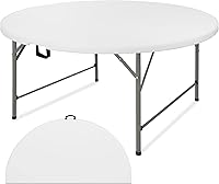 JALANCY 5FT Round Folding Table with Handle - 60 Inch Heavy Duty Portable Plastic Table, Steel Legs for Parties, Weddings, Events (White)