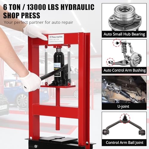 6-Ton Hydraulic Press, H-Frame Bearing Press, Adjustable Working Table Height, Strong Load Capacity, for Car Repair Garage
