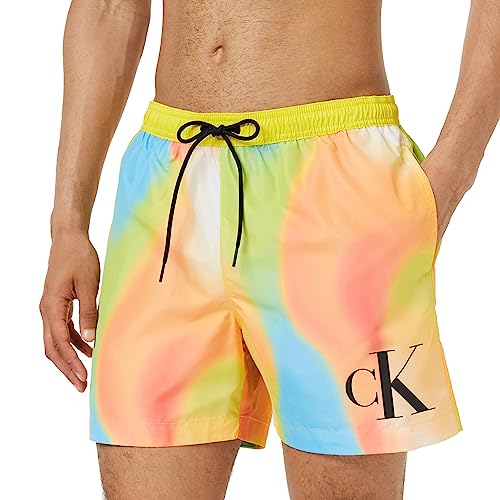 Calvin Klein Herren Badehose Lang, Mehrfarbig (Ck Monogram Motion Aop), L