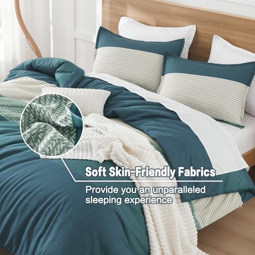 Litanika Comforter Set Twin/Twin XL Dark Teal - 2 Pieces Lightweight Colorblock Stripe Fluffy Bedding Comforter Sets, All Season Bed Set