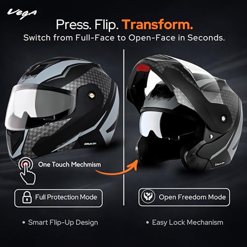 Image of Crux Dual Visor Full Face Helmet with Checks Design Scratch-Resistant Visor-Dull Black Silver,M
