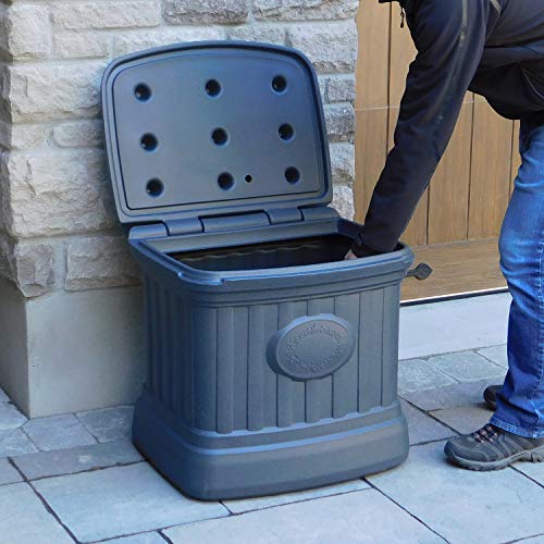 Image of FCMP Outdoor - 26 Gallon Ice Melt Outdoor Storage Bin Container for Sand, Salt, Gardening Supplies, Animal Bird, Bird Seed, and More, Granite Gray
