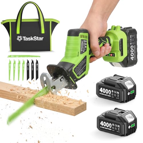 TaskStar Cordless Reciprocating Saw 21V: One-Handed Reciprocating Saw with 0-3500 RPM Brushless Motor, 2 x 4.0Ah Batteries, 8 Quick-Change Blades, LED Light, Perfect for Wood PVC Metal Cutting