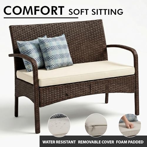 Image of BRISHI Outdoor Sofa Set || Balcony Sofa || Patio Furniture Sets || Indoor Sofa|| Wicker Rattan Garden Sofa Set with Cushion and Center Table (4 Seater-Brown-Beige)