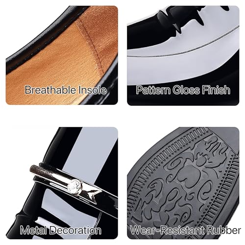 BULMEGIRY Mens Oxford Dress Shoes Faux Patent Leather Wedding Shoes Classic Lace-up Formal Tuxedo Derby Shoes Black4