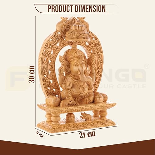 Image of Wooden Ganesh Idol /Handcraft Floral Arch Design Ganesh Murti /Wooden Ganesha Statue for Home Decor /Ganpati Murti for Home Temple, Pooja Room, Office & Festive Gifting (11.81 Inch)