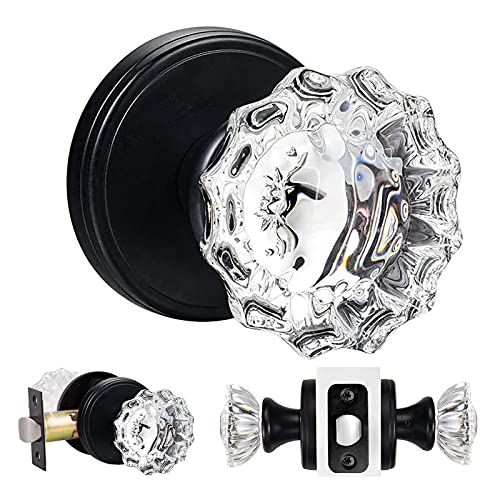 SHINY HANDLES Glass Door Knobs Interior,Passage Clear Crystal Door Knobs for Hall and Closet (Matte Black,1Pack)