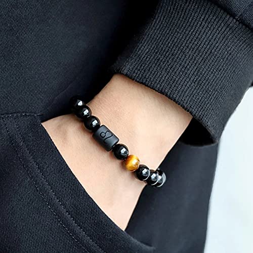 LAKIYOYO Zodiac Bracelet for Men Women Adjustable Natural Black Onyx Stone Bracelet 8mm 10mm Star Sign Constellation Horoscope Bracelet Gifts3