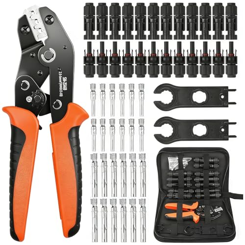 Solar Crimpzange Set für 2.5/4/6mm² Pv Kabel,12 Paar Pv Stecker Und Kabelstecker,1x Crimpzange,Wasserdicht Solarstecker Solar Crimpzanges für Kabel Anschluss,Solaranlage Werkzeug Set.