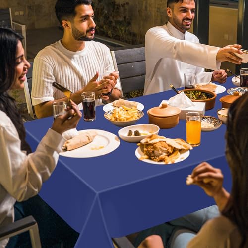 Image of QZYL 2 Pack Navy Blue Tablecloths, 108 x 54 Inches Plastic Table Cloth, Disposable Rectangle Tablecloth Party Tablecover, Waterproof Party Supplies Table Decor for Wedding Picnic Gathering