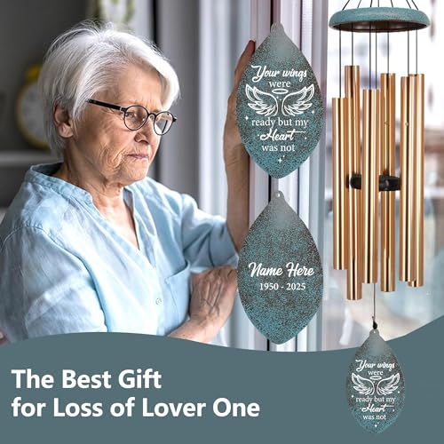 Image of ASTARIN Personalized Memorial Wind Chimes, Angel Wings Sympathy Gifts Wind Chime for Loss of Loved Mom /Dad, Commemorative Windchime for Condolences /Funeral, Produced in Texas