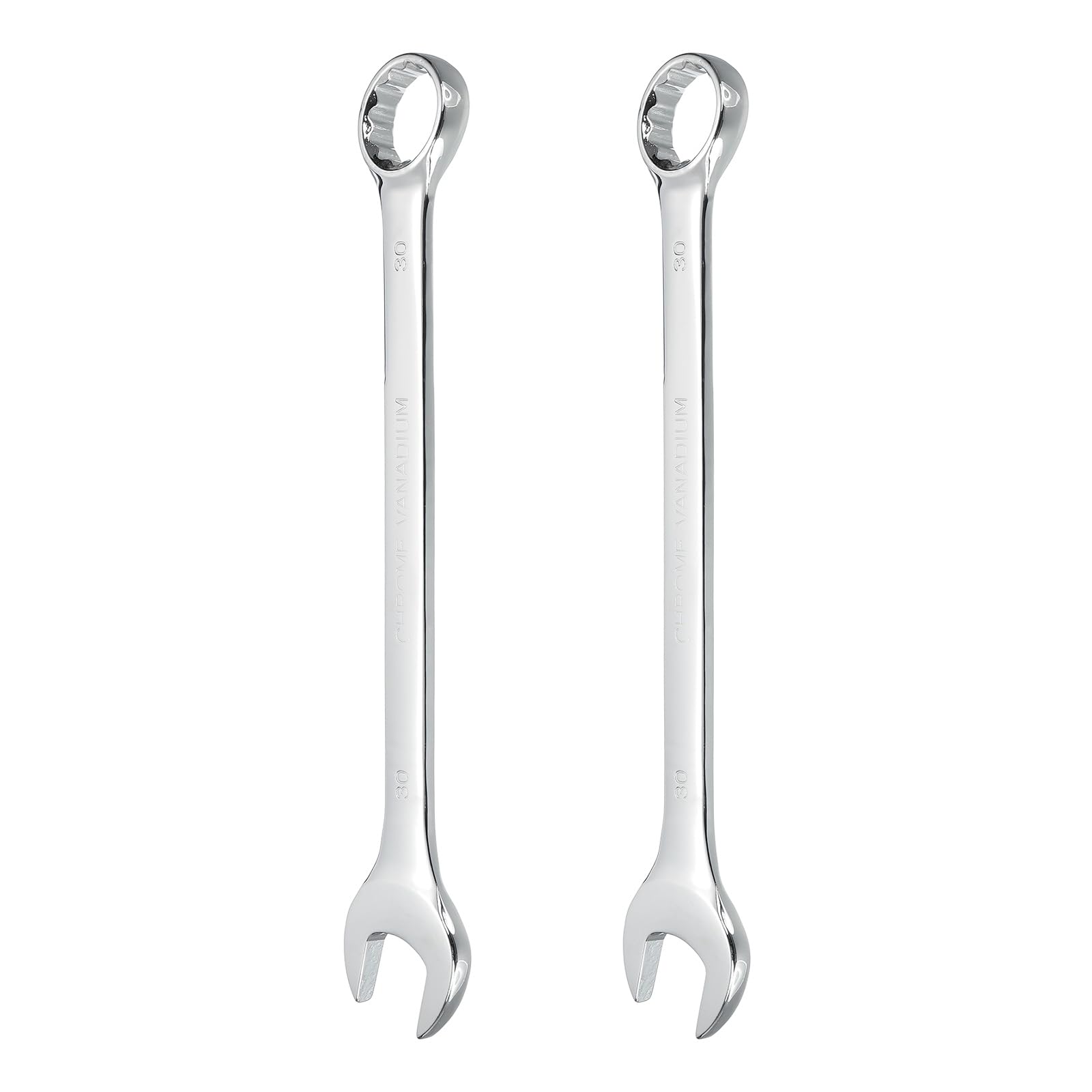 sourcing map 2Pcs Combination Wrench 30mm Metric 12-Point Box and Open End CR-V Steel Double Ended Spanner Tool for Automotive Pipe Furniture Machinery DIY Repair, Silver White