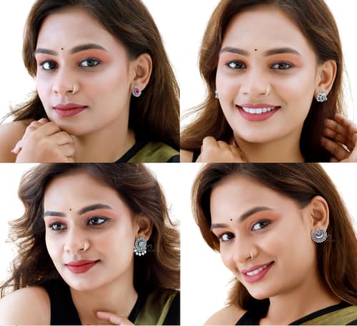 Image of FUBS Oxidized Designer Stud Earrings Set of 12 with Folding Jewelry Box | Traditional & Modern Earring Set for Women & Girls