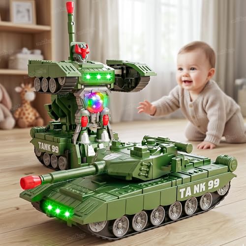 Image of Zest 4 Toyz Transforming Tank Robot Toy for Kids | Auto Deformation Tank with Light & Music | Bump and Go | 360 Movement | Military Battle Robot Toy for Boys & Girls