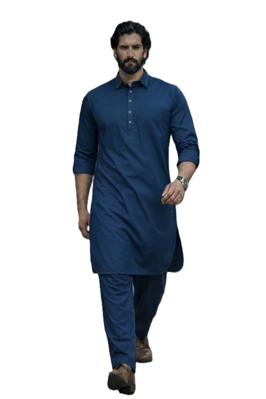 see designs Men's Full Sleeve Shirt Collar Solid Pathani Kurta with Salwar-picture-23