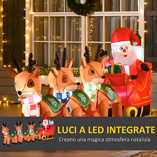 HOMCOM Père Noël Gonflable de 132cm avec traîneau et 3 Rennes, lumières LED intégrées, décoration de Noël extérieure – Image 3