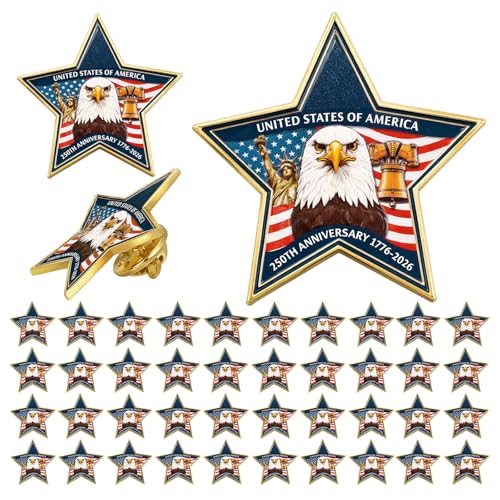 Image of Yinkin 48 Pcs 4th of July Label Pins 250th Anniversary Enamel Pins Bulk American Patriotic Brooch Memorial Day Gift Independence Day Backpacks Clothes Bags Accessories