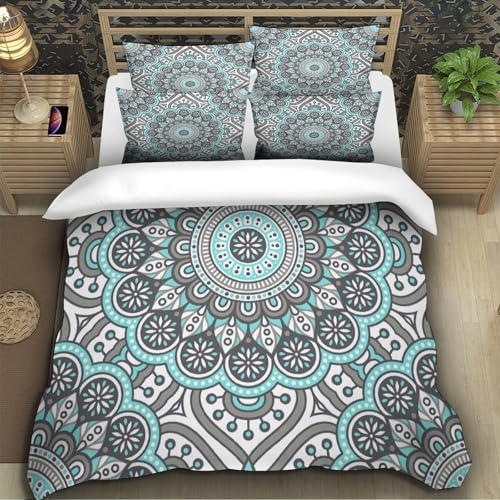 Housse de couette 135x200 anti-acarien parure de lit mandala 3D microfibre zippée - 5