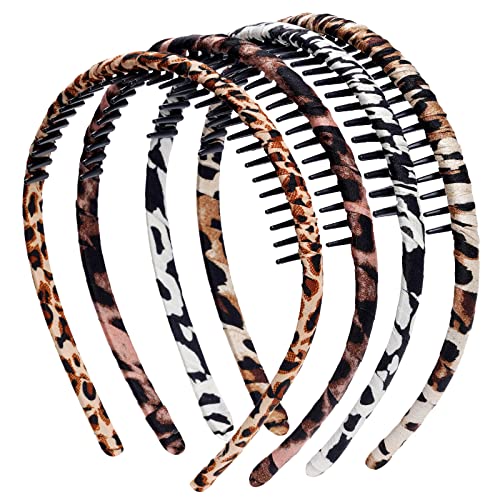 Topbuti 4 Pack Teeth Comb Headband Leopard Print Hairbands Resin Teeth Combing Hair Hoop Non-slip Hair Band Headband Accessories for Women Girls