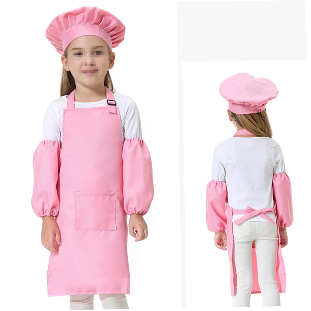BESTonZON 6piezas Delantal y Gorro Para Juego Completo De Cocina y Repostería Grande Color Rosa