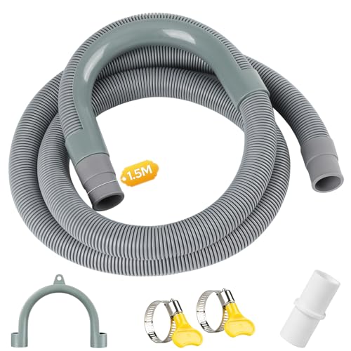 Bomtop Rallonge Tuyau Machine a Laver 1.5M, Tuyau Evacuation Lave Vaisselle, Kit de Tuyau de Vidange Universelle avec U Support et Colliers de Serrage pour...
